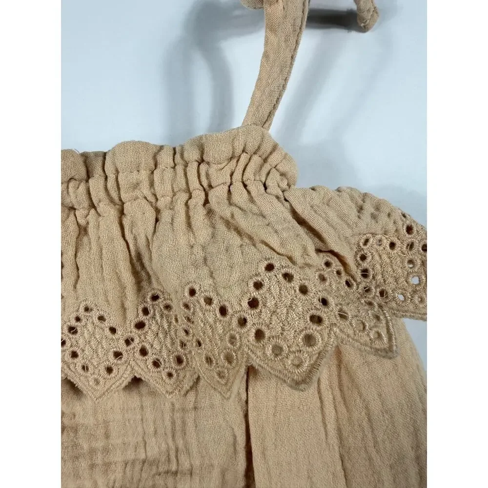 Rylee + Cru Ruffle Onesie Eyelet Cotton Gauze Ecru 6-12 Months